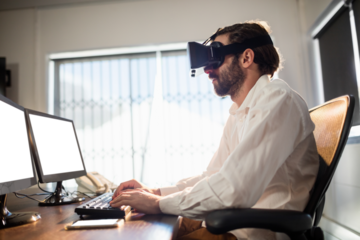 Businessman wearing virtual glasses