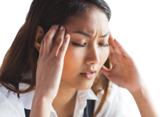 Nervous businesswoman holding her head