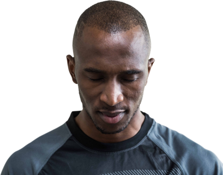 Close up of rugby player looking down - Powered by Adobe