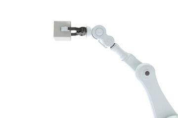 Cropped image of robotic hand holding cube