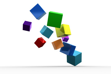 3d colourful cubes floating 