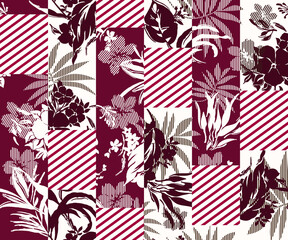 Modern silhouette tropical leaves ,foliage with geometric stripe Seamless pattern,Design for fashion , fabric, textile, wallpaper, cover, web , wrapping and all prints.
