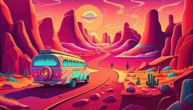 Generative AI Psychedelic Road Trip through the Desert