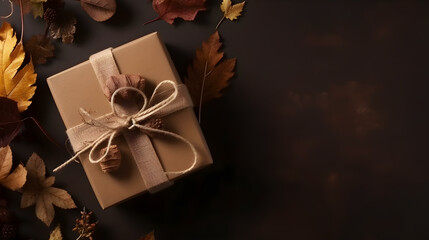 Autumn Colored Kraft Gift Box with Golden Ribbon