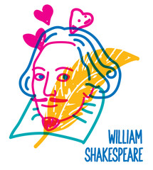 Line illustration of famous poet, william Shakespeare, 