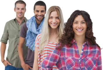 Four fashionable friends looking at camera