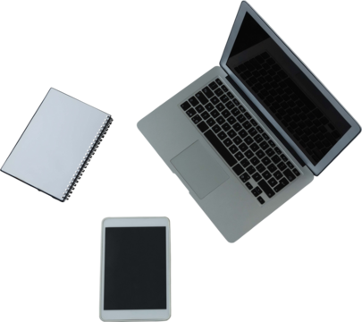Laptop, notepad and digital tablet