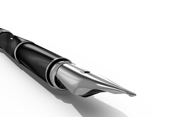 Black metallic ink pen over white background