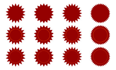 Badge icon set. Round red emblems collection. Vector illustration isolated on white.