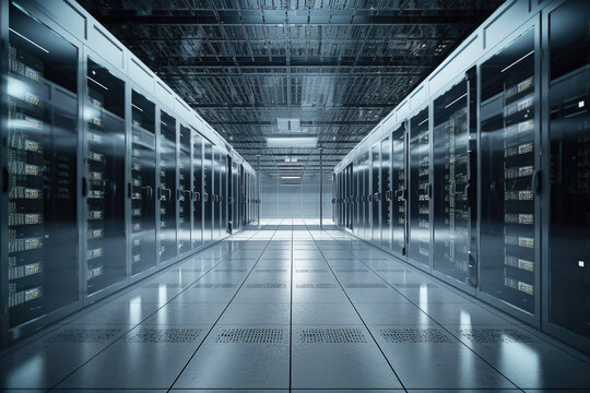 Server room in building. Generative AI. 