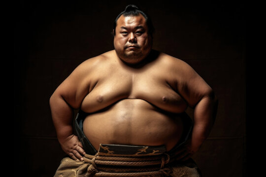 Portrait of sumo wrestler looking at camera. Generative AI. 