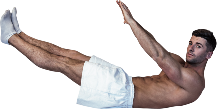 Portrait of a man stretching his arms and legs