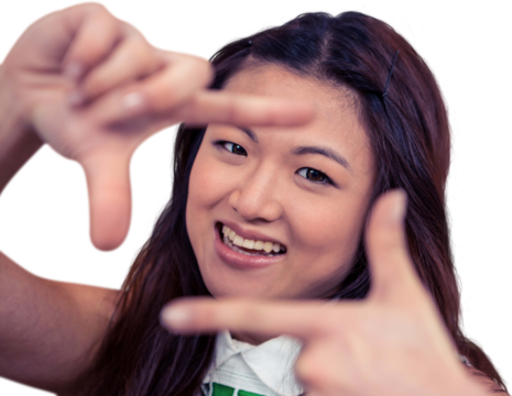 Asian woman making square with hands - Powered by Adobe