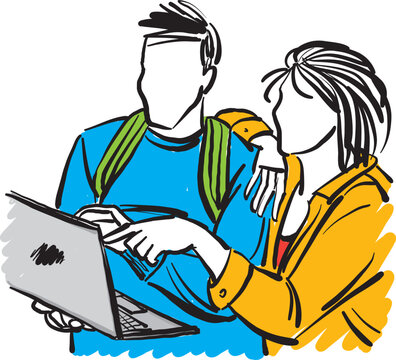 couple man and woman working in front of laptop computer working concept vector illustration