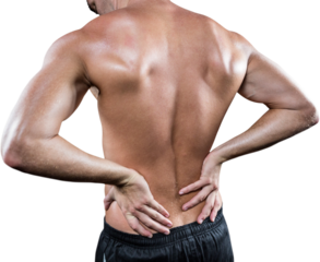 Shirtless man with back pain
