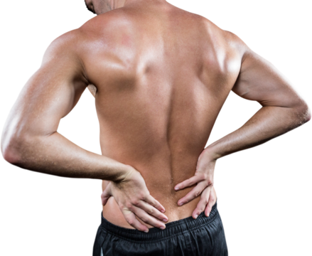 Shirtless man with back pain