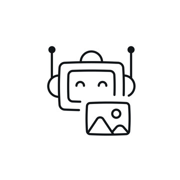 Generate illustrations and images linear icon. Robot. Artificial intelligence. Thin line customizable illustration. Contour symbol. Vector isolated outline drawing. Editable stroke