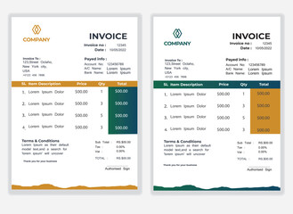 Business Minimal Corporate Invoice design template vector illustration bill form price . Creative template and stationery design payment agreement design template Cash Memo, Vector Quotation Design