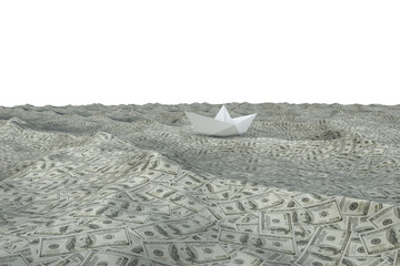 Paper boat on US currency