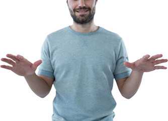 Man touching invisible object