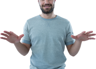 Man touching invisible object