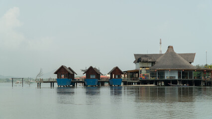 Houseboats on the river against the sky
