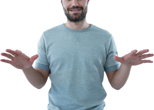 Man touching invisible object