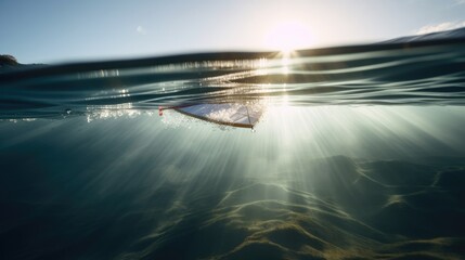 Liquid Motion: A Vibrant Surfboard in the Clear Ocean Water, AI Generative
