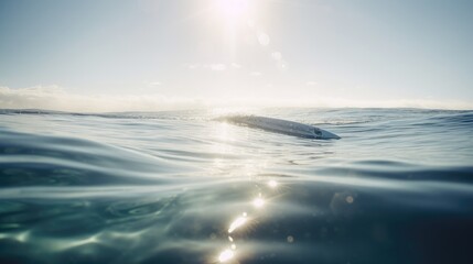Obraz premium Submerged in Serenity: A Stunning View of a Surfboard Floating in Clear Waters, AI-Generated