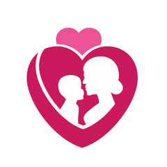Mother and toddler in a heart shape silhouette vector illustration mothers day related clip art