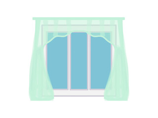 Window with a blue curtain, color drawing, on a transparent background, for design and printing on paper, fabric, tile