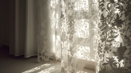 Sunlight Shadows on White Lace Curtain - Spring Summer Texture Background
