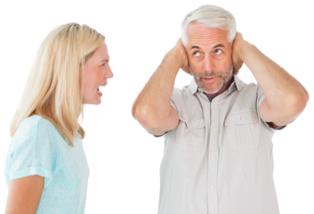 Unhappy couple having an argument with man not listening
