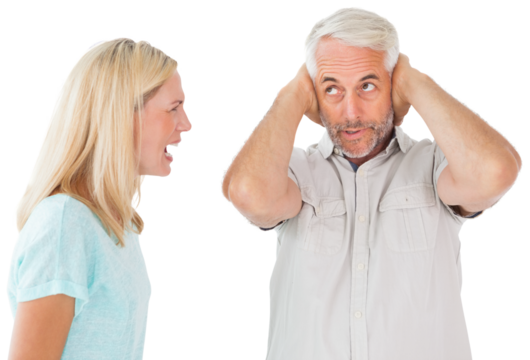 Unhappy couple having an argument with man not listening