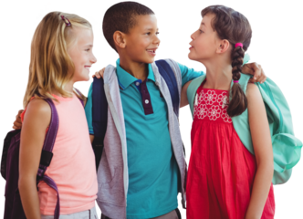 Young boy and girls talking to each other