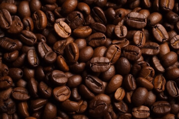 Coffee Beans with surrounded Smoke on a Dark Background. Creative AI wallpaper. Created by generative AI