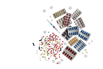 Different of blisters and colorful pills on a png background flat lay copy space - 588457506