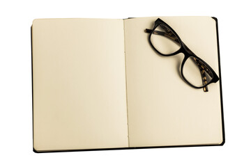 Open book and reading glasses