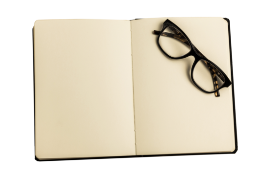 Open book and reading glasses