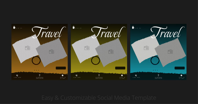 Travel Social Media Post Template With Multiple Photo College. Modern Promotion Square Web Banner For Social Media Post And Web Internet Ads
