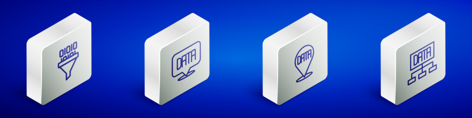 Set Isometric line Binary code, Data analysis, and icon. Vector