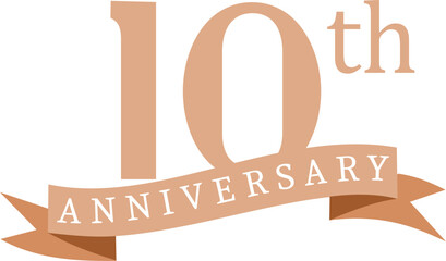 10th anniversary with ribbon, golden text