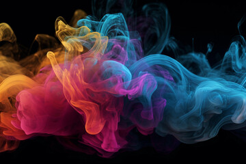 Colorful Vape Smoke. Dark Background. Multicolor Smoke. Creative AI Wallpaper. Created by generative AI