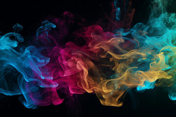 Colorful Vape Smoke. Dark Background. Multicolor Smoke. Creative AI Wallpaper. Created by generative AI