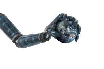 Rolgordijnen Robot hand holding globe © vectorfusionart