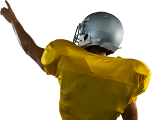 Rear view of American football player pointing