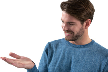 Man pretending to hold an invisible object