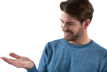 Man pretending to hold an invisible object