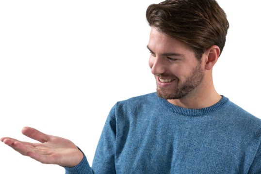 Man pretending to hold an invisible object