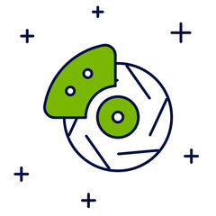 Filled outline Car brake disk with caliper icon isolated on white background. Vector